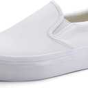 JABASIC Women Casual Slip On Platform Loafers Comfortable Walking Shoes (5M,White)