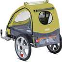 Instep Sync Single Seat Bike Child Trailer, Max Weight 40 lbs., 5-Point Harness, Folding Frame, Quick Release Wheels, Easy Storage, Bug Screen & Weather Shield, Green/Grey