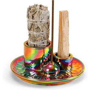 Palo Santo Sticks Holder, Multi-Purpose Handmade Ceramic Incense Burner for Palo Santo Incense Sticks, Sage Holder for Burning, Ash Catcher Tray for Meditation Yoga Room-Colorful