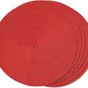 FunWheat Round Braided Placemats Set of 6 Table Mats for Dining Tables Woven Washable Non-Slip Place mats 15 inch (Red, 6pcs)