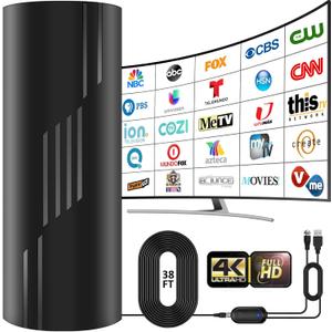 2800+ Miles Range TV Antenna, 2025 Strongest Digital TV Antenna Indoor/Outdoor with Amplifier Signal Booster, HDTV Antennas for Local Channels for Smart and Old TVs-38ft Coax Cable-Support 8K 4K 1080p