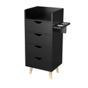 OmySalon 4 -Layer Salon Storage Cabinet,Beauty Barber Salon Styling Station Organizer Equipment,Hair Stylist Station Set with 2 Hair Dryer Holders，4 Drawers and Raised Table Legs, Black
