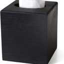 S310 Wood Tissue Box Cover, Square Tissue Box Holder with Slide-Out Bottom, Wooden Cube Tissue Covers Tissue Holders for Bathrooms Office Kitchen, Black