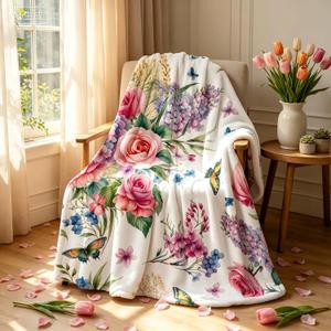 yuboo Floral Throw Blanket 50x60 Inch, Soft Flannel Fleece Flower Blanket for Couch Bed Sofa, Lightweight Summer Blanket Throw, Decorative Butterfly Throw Blanket, Gifts for Women Mom Wife