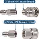 3/8 Inch 3/8'' Pressure Washer Quick Connect Fittings Stainless Steel Adapter Set for NPT Male and Female Thread Kit