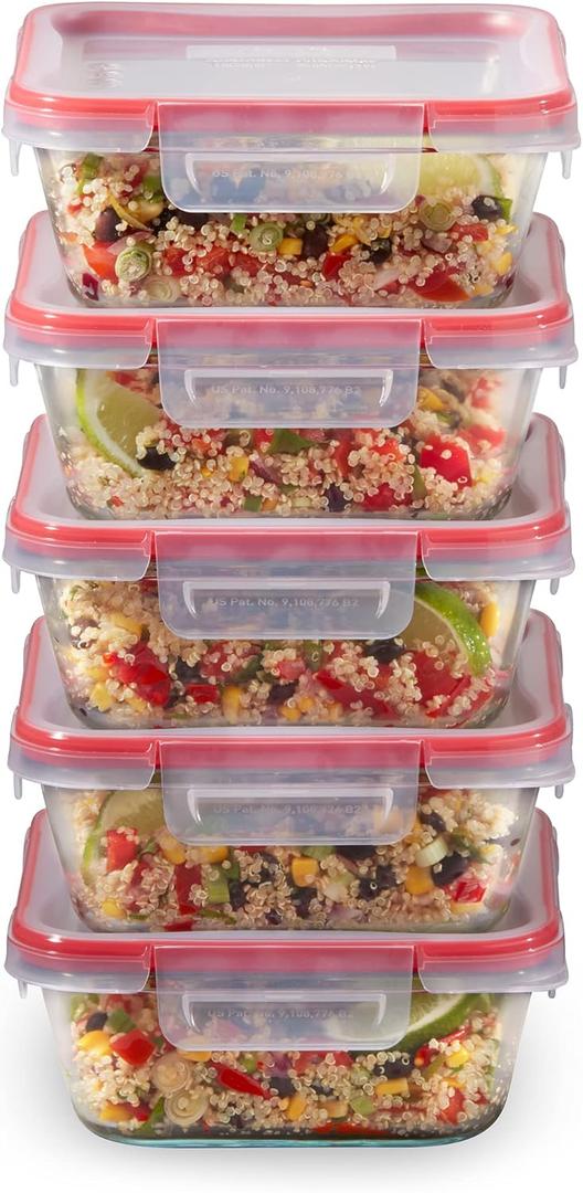 Pyrex Freshlock (5-Pack, 4 Cup) Glass Food Storage Containers Set, Airtight & Leakproof Plastic Locking Lids BPA-Free, Meal Prep Containers Set, Freezer Dishwasher Microwave Safe