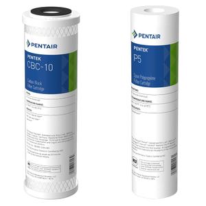 Pentair Pentek CBC-10 Carbon Water Filter, 10-Inch, Under Sink Carbon Block Replacement Cartridge, 10" x 2.5", 0.5 Micron & Pentair P5 Sediment Water Filter, 10-Inch, 10" x 2.5", 5 Micron