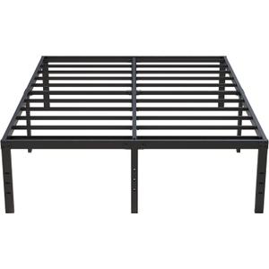 18 Inch Queen Bed Frame No Box Spring Required, Metal Platform Queen Size Bed Frames with High Storage, Eassy Assembly 3,500 Lbs Heavy Duty Bedframes, Black