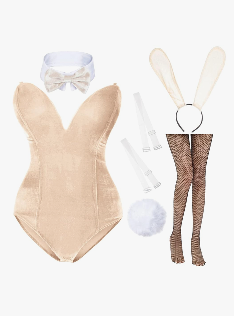 Anime Womens Bunny Girl Costume One Piece Bodysuit Halloween Cosplay Catsuit Bunny Headband Stockings Set, Size: XL