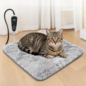Cat Heating Pad 18x18 in with Smart Thermostat Switch and Power Line Protection Tube,Obtained MET and UL Dual Certification,Waterproof Pet Heating Pad for Cats, with Long Velvet Cloth Cover