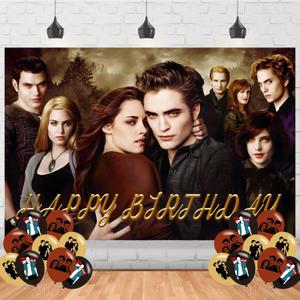 Twilight Movie Birthday Backdrop,Vampire Poster for Saga Theme Party Decorations Cartoon Birthday Supplies Background Studio Shoot Photo Props
