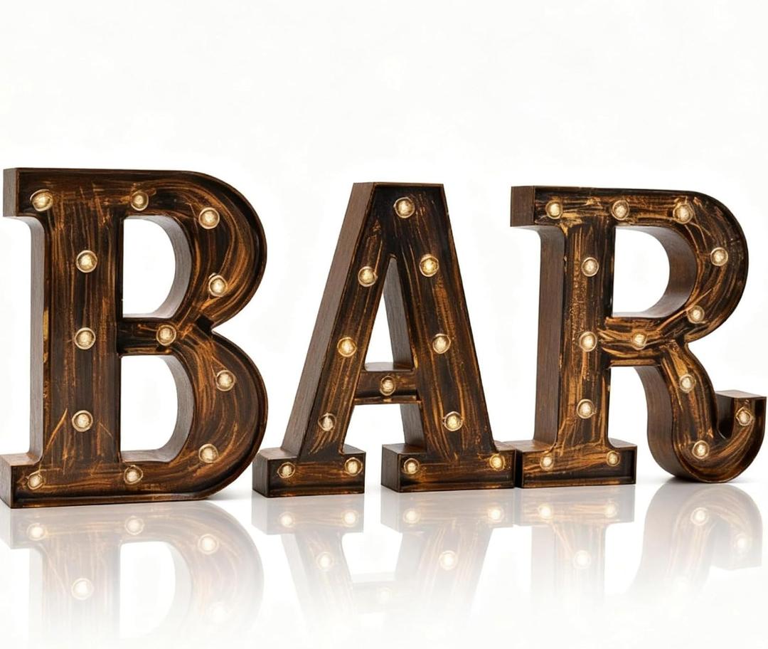 BAR - Illuminated Marquee Bar Sign for home decor - Light up LED Marquee Word Sign - Pre-Lit Pub Light Battery Operated (23.03-in x 8.66-in) (Vintage)