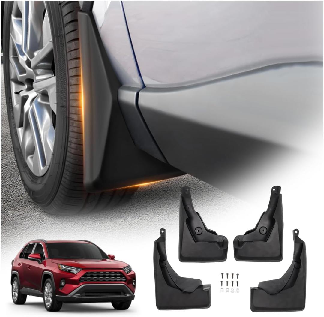 Powerty Custom Fit for Mud Flaps Toyota RAV4 2025 2024 2023 2022 2021 2020 2019 Splash Guards Molded Front and Rear Fender Cover Black ABS 4Pcs Set Hybrid Accessories (Not Fit for 2021 RAV4 Prime)