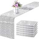 Tegeme 6 Pieces 12 x 108 Inches Sequin Table Runners Glitter Sequin Runner Rectangular Table Runner Cloth for Christmas New Year Birthday Wedding Holiday Party Decorations(Silver)