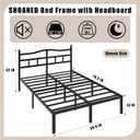 SHOANED 14 Inch Metal Bed Frame - Queen Size Heavy Duty Bedframe with Headboard Black Basic Steel Slats Platform No Box Spring Needed/Easy Assembly/Noise Free