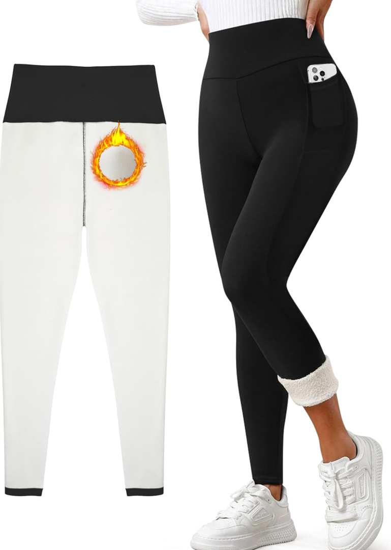 Fleece Lined Leggings Weather Thick Thermal Warm Winter Tights Butt Lift High Waist Tummy Control Yoga Pants, 7-8 Years Kids