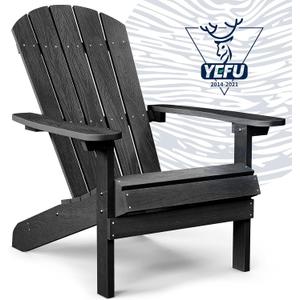 YEFU Adirondack Chair Weather Resistant: Outdoor Chair HIPS Plastic Adirondack Chairs - Patio Chairs with Wood Texture - Lawn Fire Pit Deck Porch Garden Chairs for Adults (Black) (1-Piece Modern Chair Set)