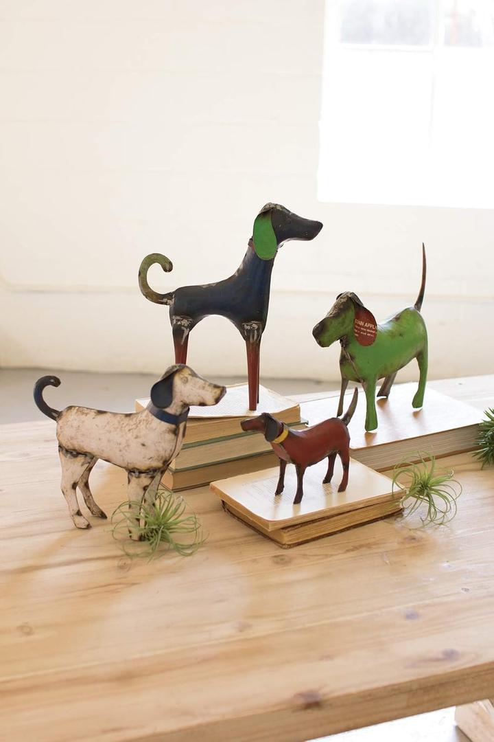 Kalalou Recycled Painted Iron Dogs, One Size, Multicolored