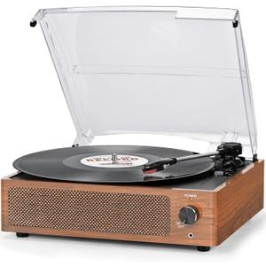 Vinyl Record Player with Speakers Vintage Turntable for Vinyl Records Belt-Driven Turntable Support 3-Speed Bluetooth Playback Headphone AUX RCA Line LP Vinyl Players for Sound Enjoyment Retro Brown