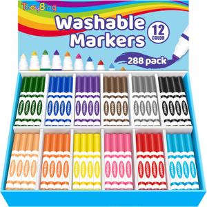 Washable Markers Bulk (288 Count), 12 Assorted Colors, Washable Markers for Kids Classroom School, Broad Tip Durable for Back to Classroom Art School Supplies Essentials