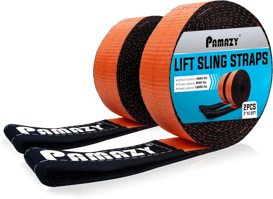 2 Pack 2x15FT Supper Sturdy Lift Sling Straps, 18800 Pound Capacity Heavy Duty Eye-Eye Nylon Strap for Hoist, 2-Ply Polyester Rigging Straps, Tree Saver Recovery Straps Web Sling Winch