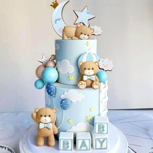 JeVenis Blue Bear Cake Decoration Baby Bear Baby Shower Cake Topper Bears Cake Decoration Baby Shower Birthday Cake Decoration