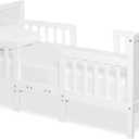 Dream On Me Hudson 3-in-1 Convertible Toddler Bed, 4 Safety Guard Rails, Low-to-Floor Design, Greenguard Gold & BSA Certified, Solid New Zealand Pinewood, Converts to Chairs & Table White, 57x29x28 Inch