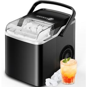 Silonn Countertop Ice Maker, 9 Cubes Ready in 6 Mins, 26lbs in 24Hrs, Portable Ice Machine with Self-Cleaning, 2 Sizes of Bullet Ice for Home/Kitchen/Party/RV, Black