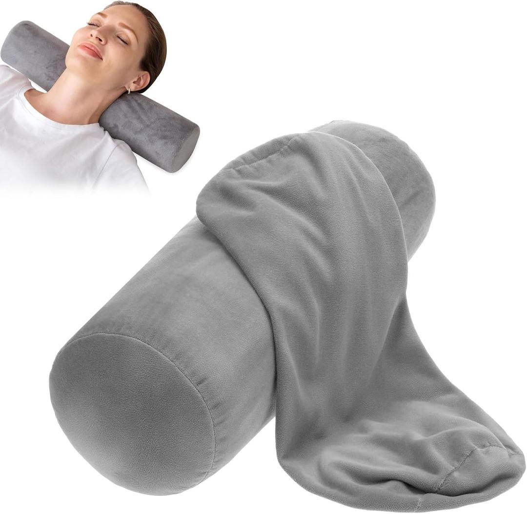2 Pack Round Neck Pillow Soft Bolster Pillow Covers with Hidden Zipper Neck Roll Pillows Cases Necks Roll Pillowcase Breathable Cylinder Pillows for Cylindrical Cushion, 18 X 6 Inch (Gray)