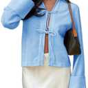 Cicy Bell Womens Going Out Tops Cute Tie Front Tops Bell Long Sleeve Bow Shirts Summer Blouses White Size L