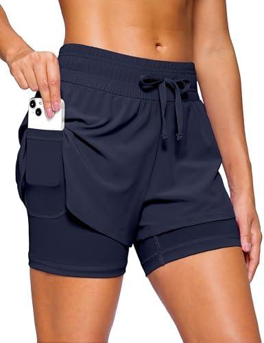 Soothfeel Women's 2 in 1 Running Shorts 5" Athletic Shorts High Waisted Workout Gym Tennis Exercise Shorts with Liner Pocket (Medium)