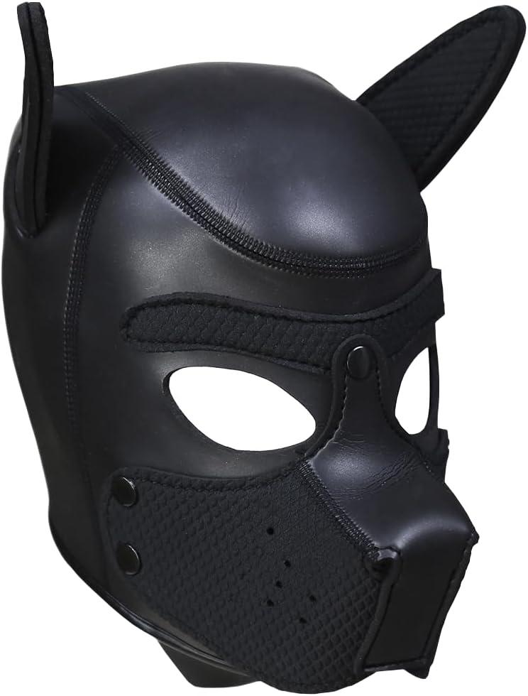 Neoprene Puppy Hood Camo Full Face Mask Cosplay Costume Dog Head Masks (Black)