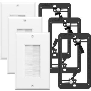 VCE Brush Wall Plate with Low Voltage Box, Decorator Wall Cover with Low Voltage Mounting Bracket for Wall-Mount TV, Black, 3-Pack (White+Black)