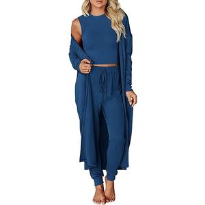 KIRUNDO 3 Piece Lounge Sets for Women Airport Travel Vacation Outfits Spring Cardigan Matching Sleeveless Top Jogger Pants, Large