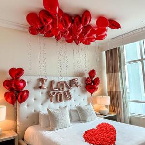 Valentines Day Balloons Decorations Heart Balloons Kit Rose Petals Flower Decoration Balloon banner for Valentine Party Decorations Anniversary Day Wedding Romantic Decorations Special Night