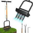 2-in-1 Manual Lawn Aerator Tool with Soil Core Storage Tray - 41.3" Heavy Duty Carbon Steel Garden Core Aerator Lawn Tool- Multifunctional Spike & Plug Aerator for Compacted Soil(Black + Orange)