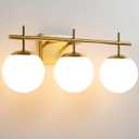 AIJIASI Gold Bathroom Light Fixtures, 3-Light Bathroom Vanity Light Over Mirror, Modern Vanity Lighting Fixtures with Milky White Globe Glass Shade, 22.4 inch Wall Sconce Light (Exclude E26 Bulb)