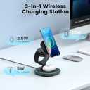 3-in-1 Charging Station, 2X Faster 15W Wireless Charging Station for iPhone 16/15/14/13/12, for Apple Watch, AirPods, Magnetic Wireless Charger with Sleep Friendly Light (Black)
