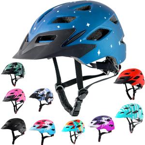 Kids Bike Helmet,Bavilk Kids Boys Girls Bike Helmets with LED Light Detachable Visor Children Youth Teen Multi-Sport for Skating Cycling Scooter Skateboard Adjustable & Lightweight 19.7"-22.4" (Matte Stars)