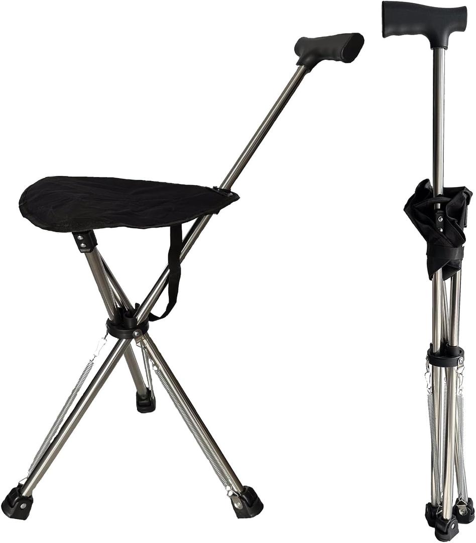 Cane with Seat - Portable Stool Chair, Supports Up to 220 Lbs cameping Chairs, Lightweight Up to 1.8 Lbs, Suitable for Men, Women, Seniors, People with Disabilities (Top-Tier Model A)