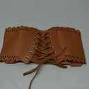 Wedtrend Corset Belt for Women Wide Belts for Women Dresses Elastic Leather Lace Underbust Belts Vintage Stretch Pirate Belt (Brown, L)