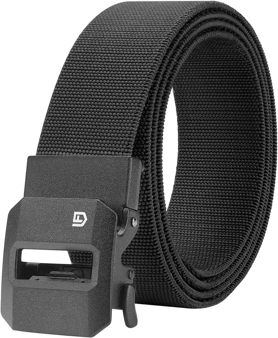 FAIRWIN Ratchet Belt Men - Tactical Stretch Nylon Web Work Belts, Gift for Casual Jeans, Pants, Golf, and Everyday Use (L(Waist 42"-46"), Black)