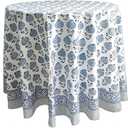 ATOSII Roma Blue 100% Cotton Boho Round Fall Tablecloth, Handblock Floral Print Table Cloth Linen for Kitchen Dining I Parties, Outdoors, Weddings, Christmas, Thanksgiving Decor 72" Inches Diameter