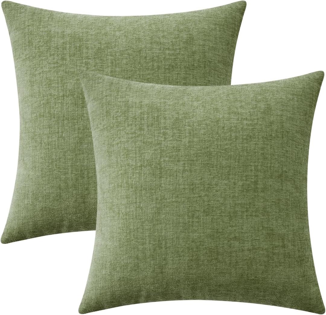 MIULEE Pack of 2 Couch Throw Pillow Covers 22x22 Inch Spring Soft Sage Green Chenille Pillow Covers for Sofa Living Room Solid Dyed Pillow Cases