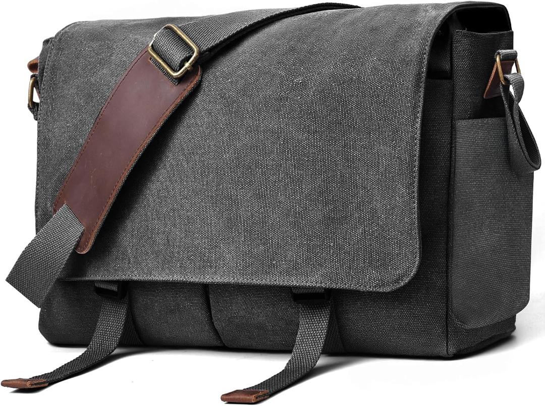 Messenger Bag for men Laptop Bag UnisexRetro Canvas Bag14-15.6 inches Casual single shoulder bag For Work College Travel (Black)