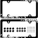2Pcs Black White Cherry Blossoms License Plate Frame Floral Flowers License Plate Stainless Steel Parts Colorful License Plate Decorative with Screws Size 12.3" x 6.3" Men Women