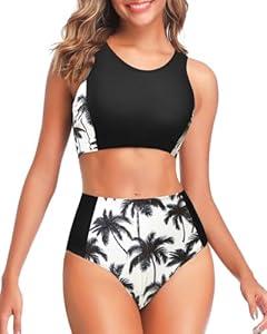 Tempt Me Women Two Piece High Waisted Bikini Set Sporty Swimsuits Bathing Suit with Bottom for Teen Girls (Small, Black)