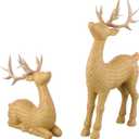 Bucherry 2 Pcs Christmas Rattan Reindeer Figurines Brown Resin Couple Deer Sculpture Tabletop Reindeer Farmhouse Xmas Table Centerpiece Decor for Mantel Fireplace Living Room Office Gifts