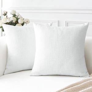 OTOSTAR Linen Throw Pillow Covers Set of 2 Decorative Square Pillowcases Cushion Covers 18x18 Inch for Home Decor Sofa Bedroom Car 45 x 45 CM Pure White