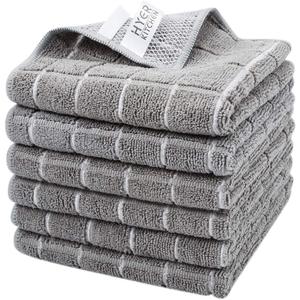 HYER KITCHEN Microfiber Kitchen Rags, Cleaning Cloth for Dishes, All-Purpose - Absorbent and Lint Free Household Dish Rags with Scrub Side, 6 Pack Size 12” X 12”